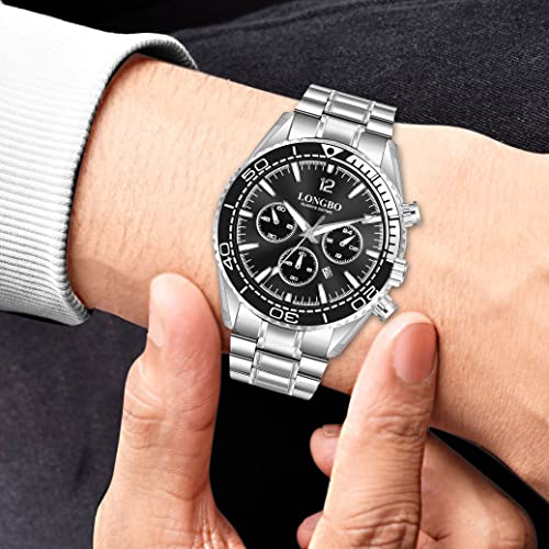 LONGBO Men's Watches Luxury Fashion Casual Dress Waterproof Quartz Analogue Wristwatches for Men Stainless Steel Band | Birthday Anniversary Gift for Men (Black-Black) - Image 3