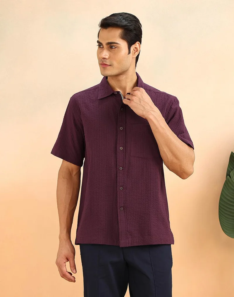 Fabindia Wine Cotton Bush Shirt