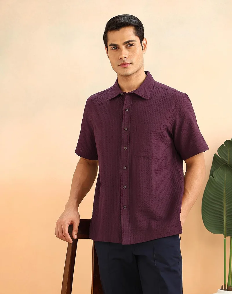 Wine Cotton Bush Shirt