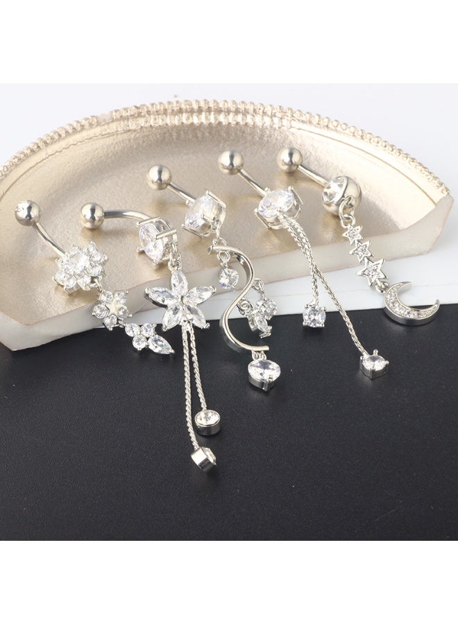 14G طويلة البطن شنقا زر حلقة عملية الصلب تشيكوسلوفاكيا البطن شنقا الحديد منتصف البطن خاتم الحديد تناسب المرأة ارتداء المجوهرات الفضية 5pcs نوع ب - Image 3