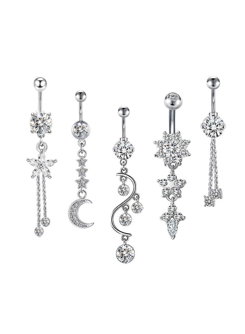 14G طويلة البطن شنقا زر حلقة عملية الصلب تشيكوسلوفاكيا البطن شنقا الحديد منتصف البطن خاتم الحديد تناسب المرأة ارتداء المجوهرات الفضية 5pcs نوع ب - Image 1