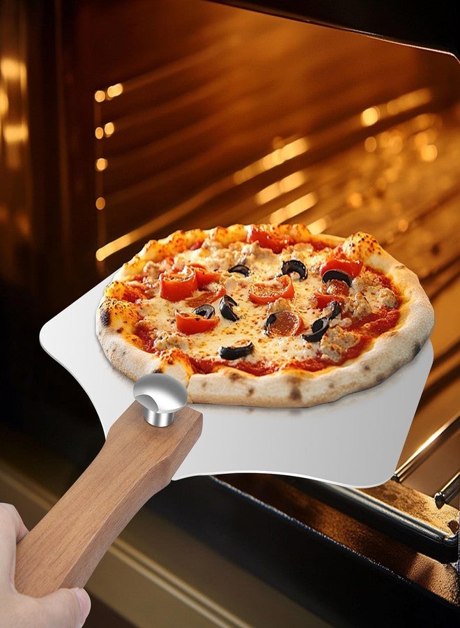 Nsoyos Pizza Peel Aluminum Pizza Spatula, Mooues 12 inch Metal Pizza Paddle(12"x 14") with Rocker Cutter Foldable Wood Handle - Image 2