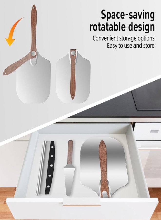Nsoyos Pizza Peel Aluminum Pizza Spatula, Mooues 12 inch Metal Pizza Paddle(12"x 14") with Rocker Cutter Foldable Wood Handle - Image 3