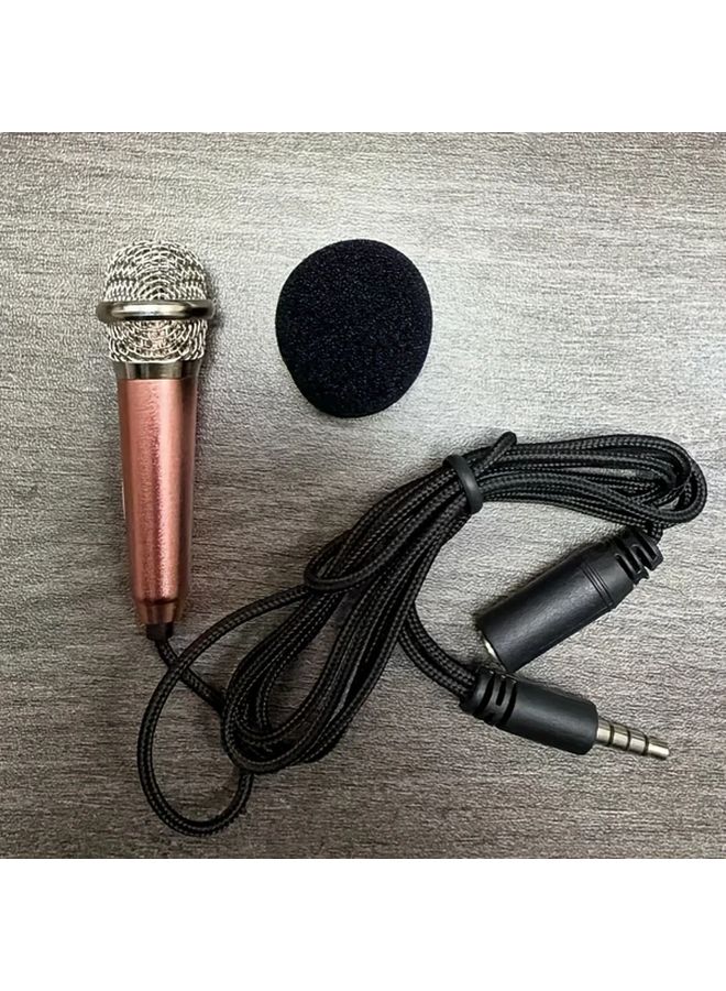 ميكروفون صغير بقابس 3.5 ملم بلون وردي ذهبي للتسجيل والكاراوكي والألعاب والبث على الهواتف وأجهزة الكمبيوتر - Image 1