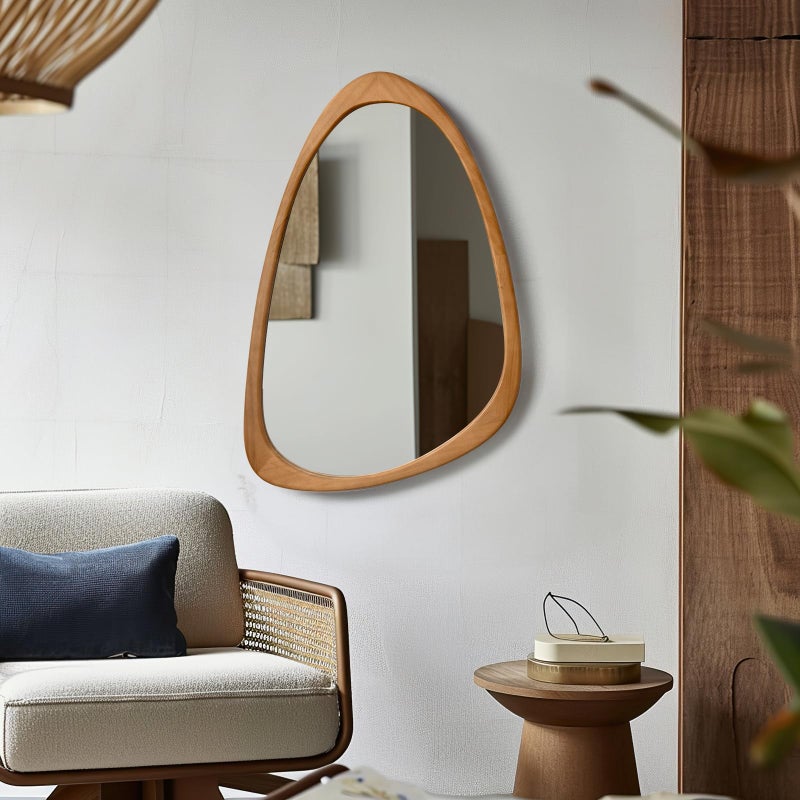 sawsile Irregular Wall Mirror for Bathroom,Wood Asymmetrical Rustic 19.5 x 30.5 inch Farmhouse Vanity Unique Walnut Decorative Large Mirror for Entryway,Bedroom,Living Room,Washroom - Image 5