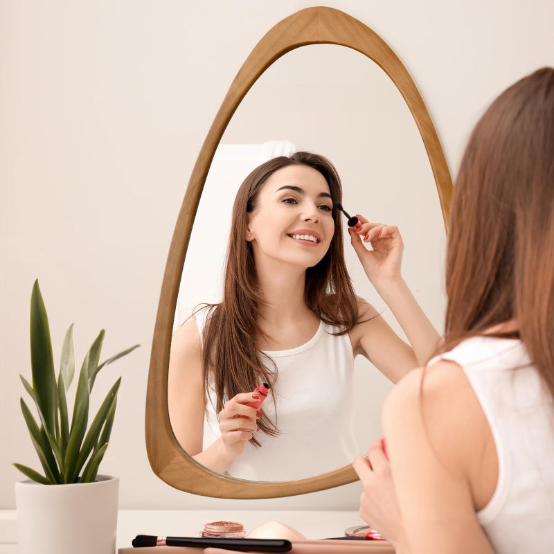 sawsile Irregular Wall Mirror for Bathroom,Wood Asymmetrical Rustic 19.5 x 30.5 inch Farmhouse Vanity Unique Walnut Decorative Large Mirror for Entryway,Bedroom,Living Room,Washroom - Image 2