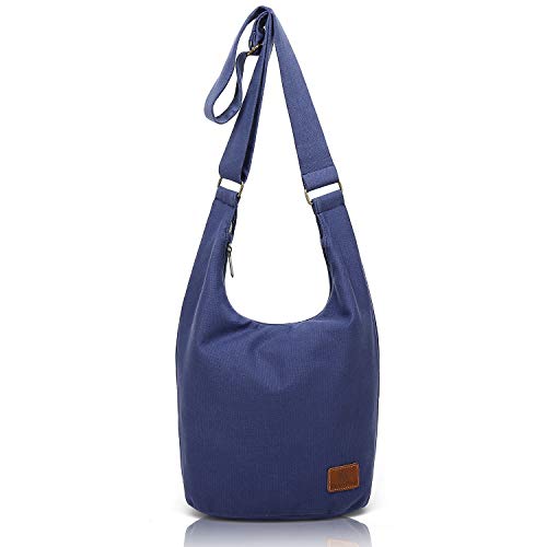 Coton Pose Women's large capacity Hippie Crossbody Bag Top Zip Cotton Sling Bag Jacquard cloth Handmade Bags (Blue) - Image 1