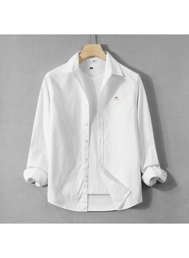 Fomoce spring Men's Turn-down Collar Solid Color Casual Slim-fit Soft Comfortable Breathable Long-sleeve Shirt - Image 3