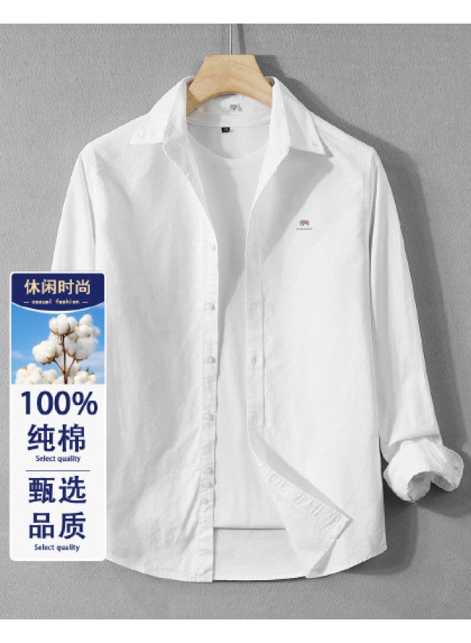 Fomoce spring Men's Turn-down Collar Solid Color Casual Slim-fit Soft Comfortable Breathable Long-sleeve Shirt - Image 1
