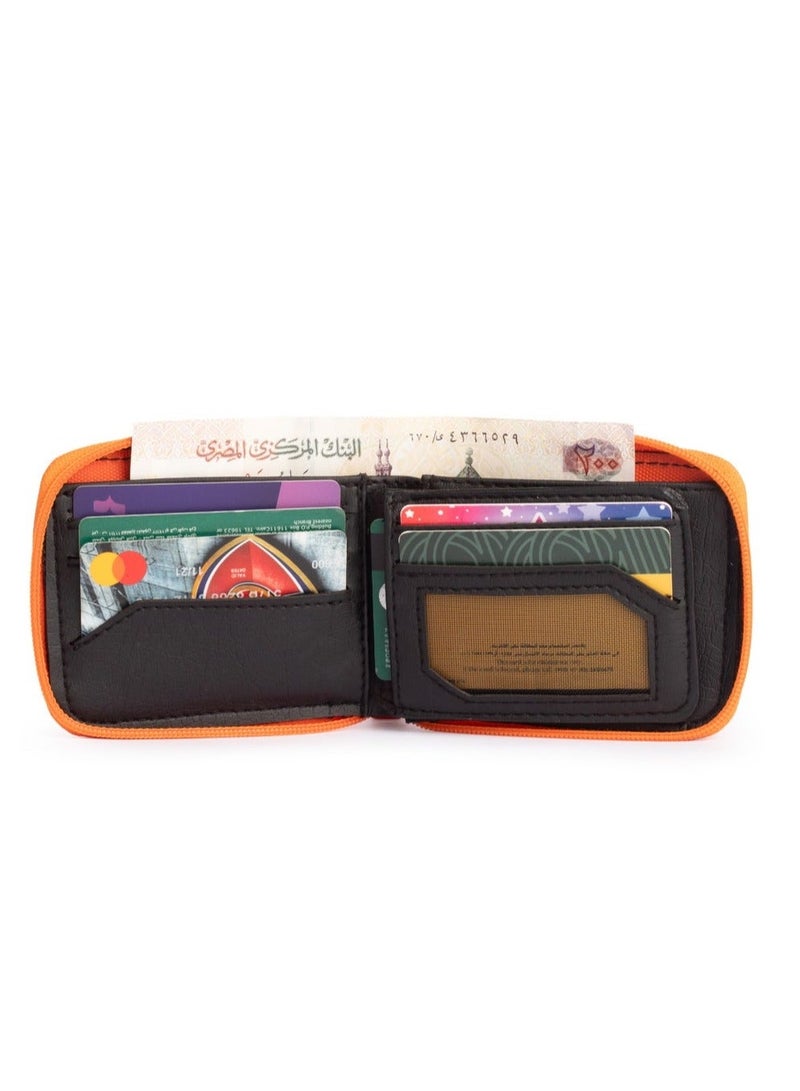 Ar supply Ar Z Pro by Arij Bags | Water-Resistant Fabric Wallet, Zipper Closure, 11 Card Slots, Cash Pocket, Compact Pocket Design (11 × 9 cm) (Orange) - Image 2