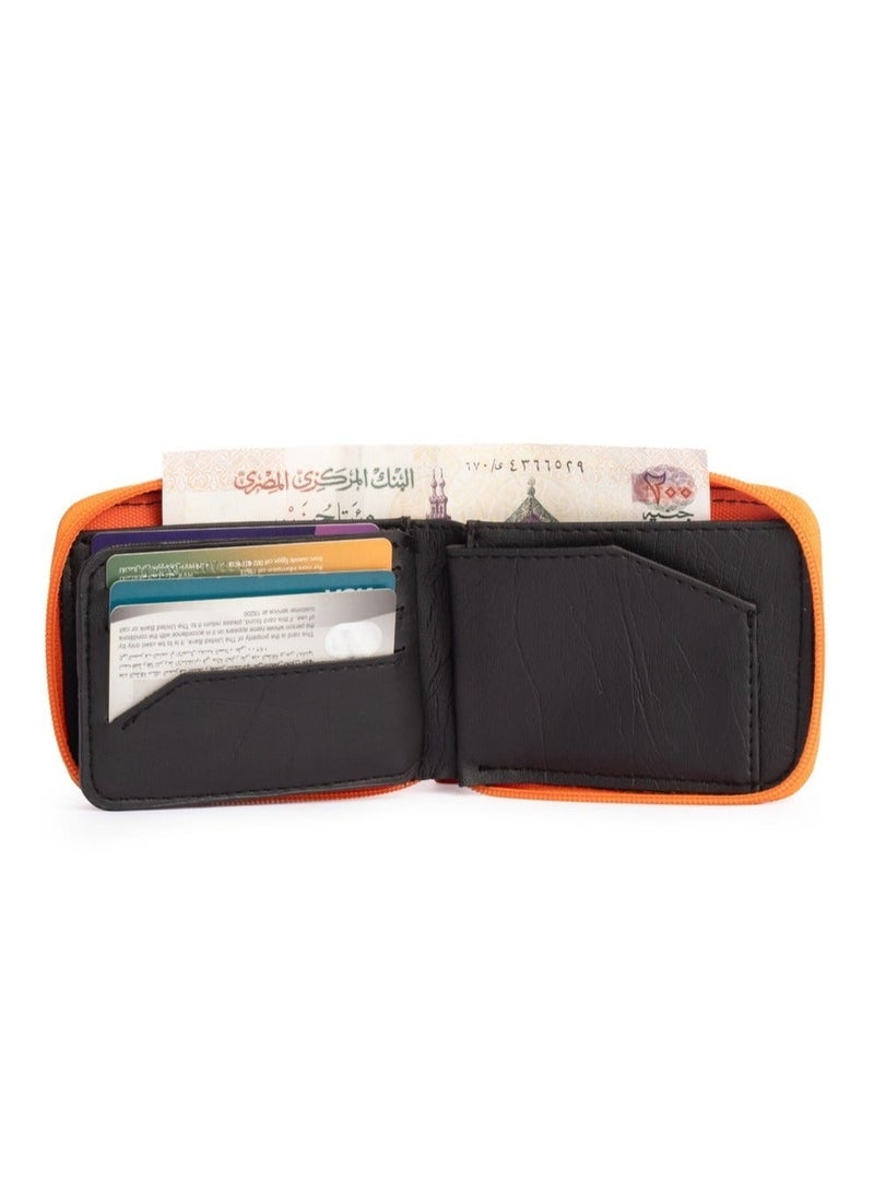 Ar supply Ar Z Pro by Arij Bags | Water-Resistant Fabric Wallet, Zipper Closure, 11 Card Slots, Cash Pocket, Compact Pocket Design (11 × 9 cm) (Orange) - Image 3