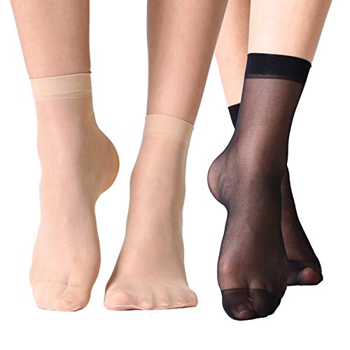 MANZI 12 Pairs Women's Ankle High Sheer Socks, 6 Pairs Black and 6 Pairs Nude - Image 1