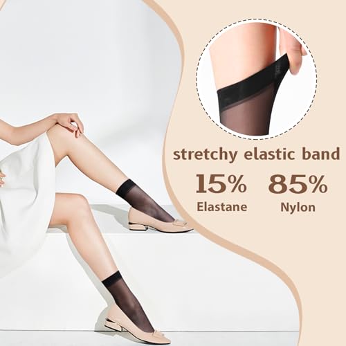 MANZI 12 Pairs Women's Ankle High Sheer Socks, 6 Pairs Black and 6 Pairs Nude - Image 4