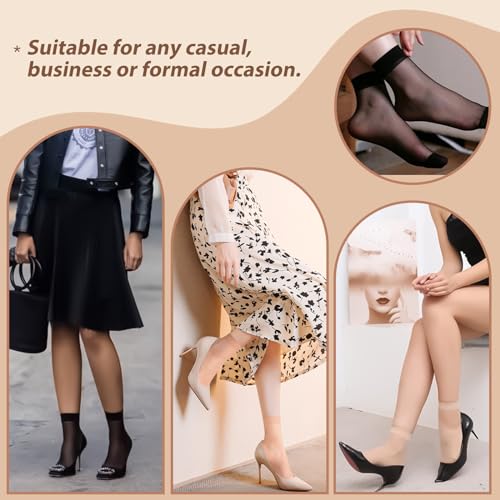 MANZI 12 Pairs Women's Ankle High Sheer Socks, 6 Pairs Black and 6 Pairs Nude - Image 5
