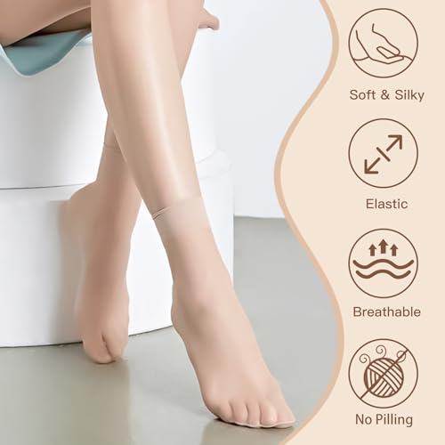 MANZI 12 Pairs Women's Ankle High Sheer Socks, 6 Pairs Black and 6 Pairs Nude - Image 3