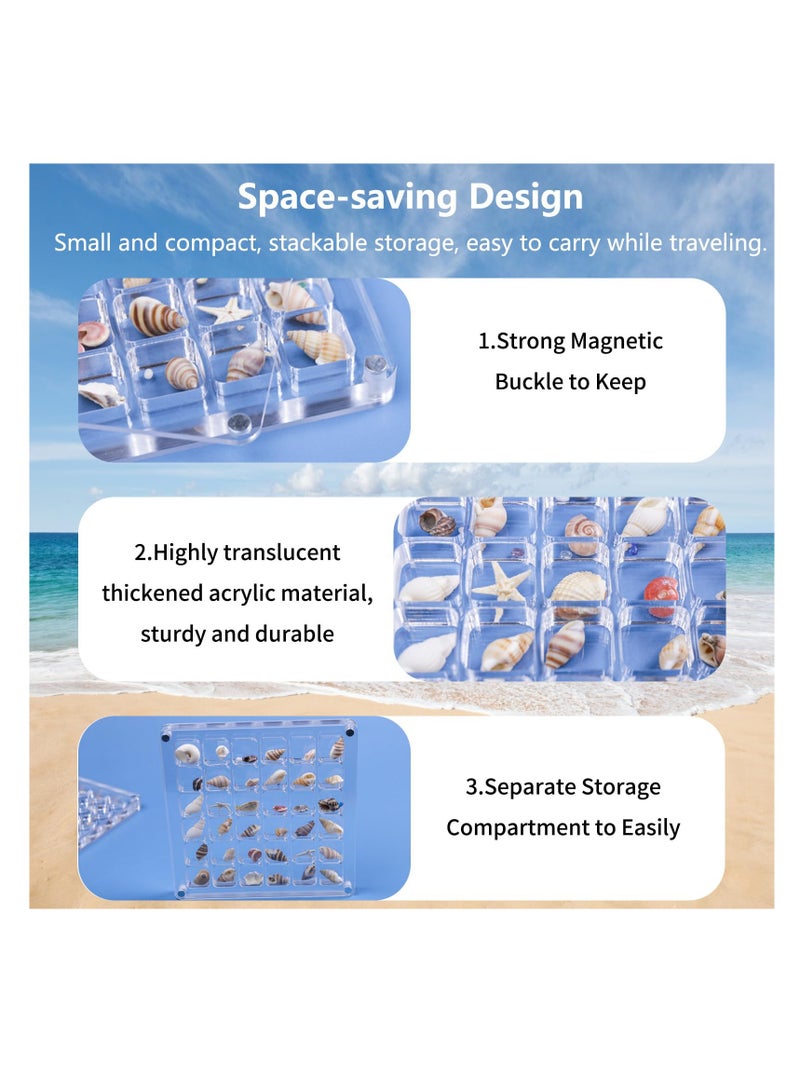 KASTWAVE Acrylic Magnetic Seashell Display Box, 36 Grids Square Display Box with Magnetic Closure, Organize and Showcase Seashells, Starfish, and Trinkets, Perfect for Jewelry, Beads, Nail Art - Image 5