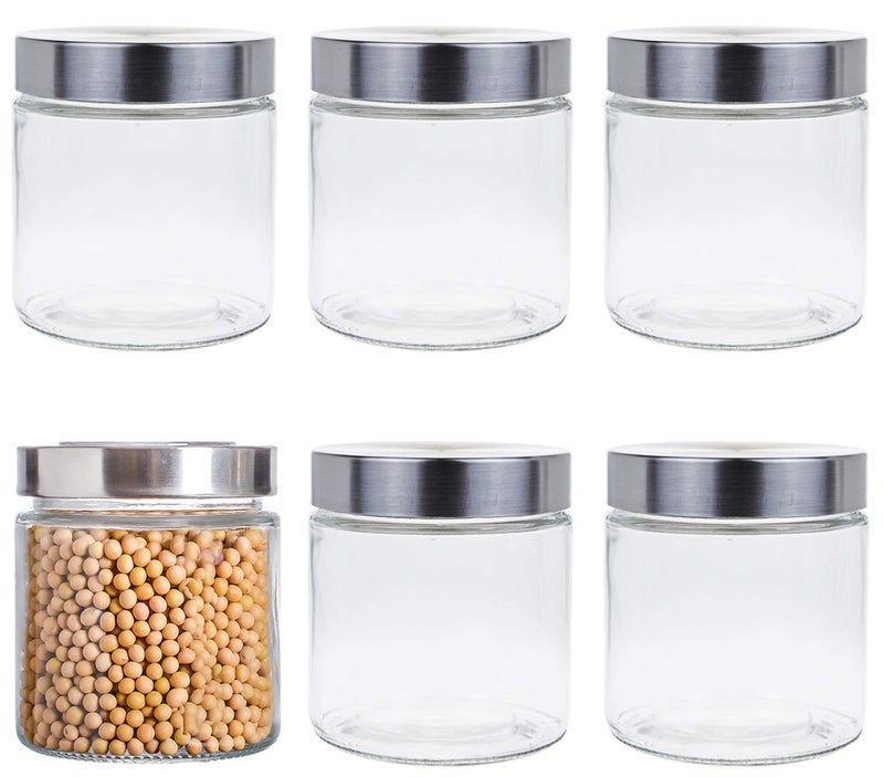Lawei 6 Pack 27 Oz Clear Glass Jars with Stainless Steel Lids - Glass Food Canister Set Food Storage Jars for Cookie Rice Beans Pasta Snacks - Image 1