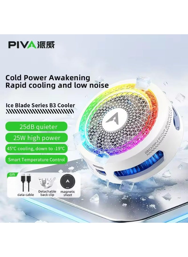 PIVA B3 Magnetic Phone Cooler 25W High Power Semiconductor Radiator with Detachable Back Clip, Smart Anti-Condensation Temperature Control RGB Cooling Fan for iPhone 15 14 13 Pro Max, iPad Tablet, Android Gaming Device, Prevent Overheating for PUBG Mobile - Rose White - Image 2