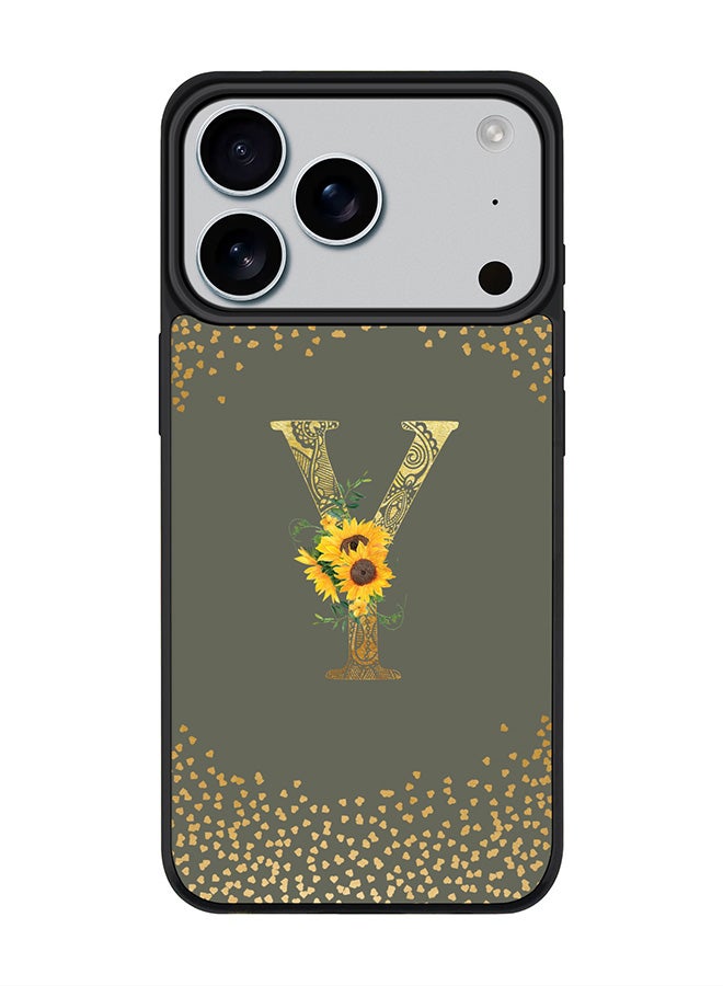 Stylizedd iPhone 17 Pro Case, [Compatible with MagSafe] Slim Magnetic cover Phone Case iPhone 17 Pro -Custom Floral Monogram - Y  (Olive Green ) - Image 1