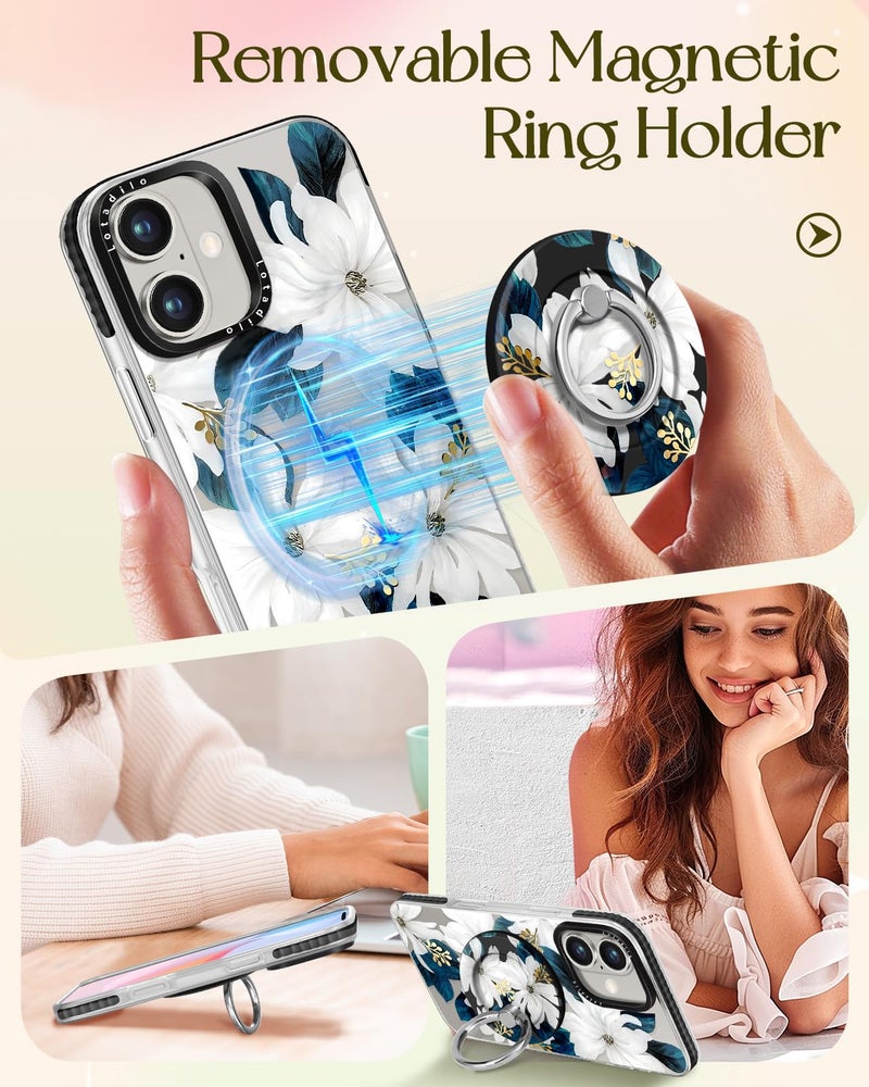 Lotadilo Case for iPhone 17 Case Compatible with Magsafe Ring Holder Stand - for Women Blue Flower Design TPU Phone Cover for Girls Girly Funny Fashion - Image 4