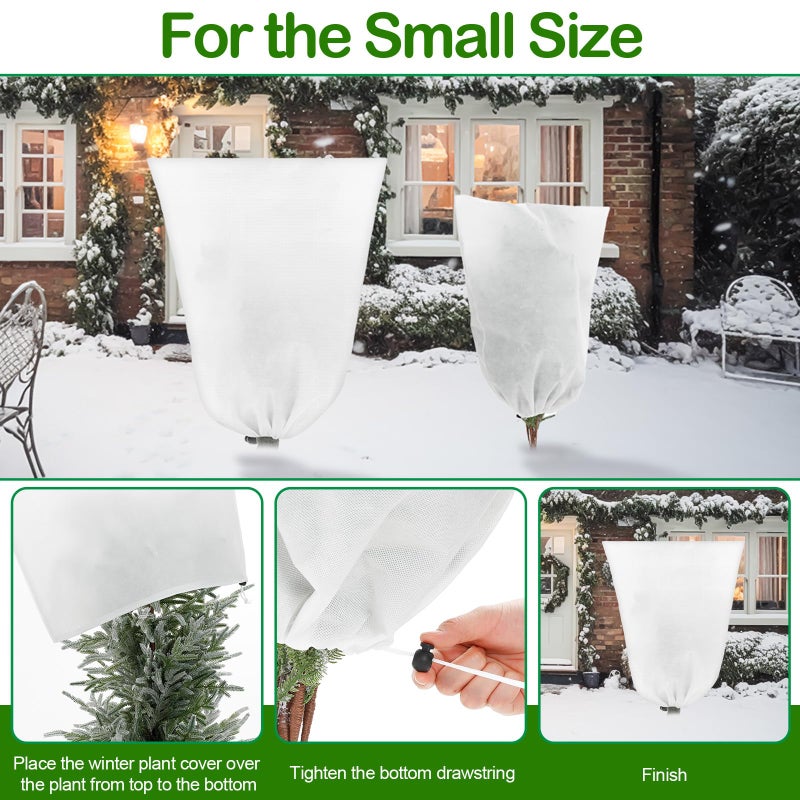 Wesnoy 12 Pack Winter Plant Covers Freeze Protection 2 Size 47" x 32" and 24" x 32" Winter Frost Cloths Blankets with Zipper Drawstring Tree Covers for Outdoor Plants Shrubs Potted Trees (White) - Image 4