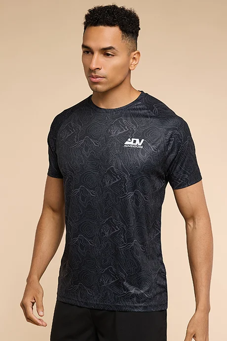 R&B Print Detail Active T-Shirt with Crew Neck and Raglan Sleeves