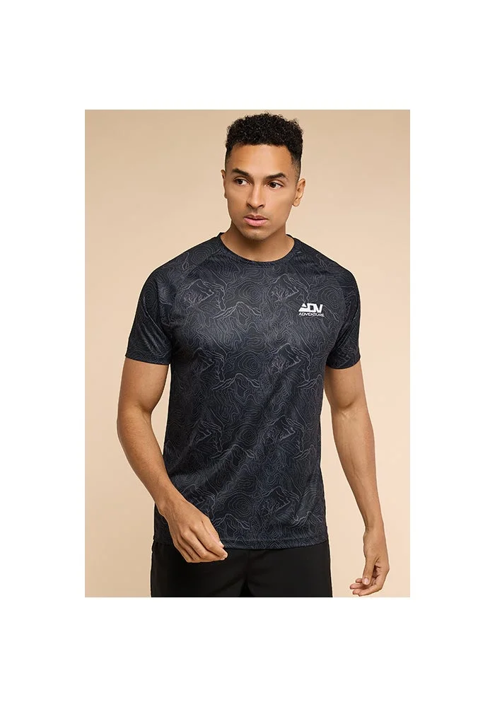 أر أند بي Print Detail Active T-Shirt with Crew Neck and Raglan Sleeves