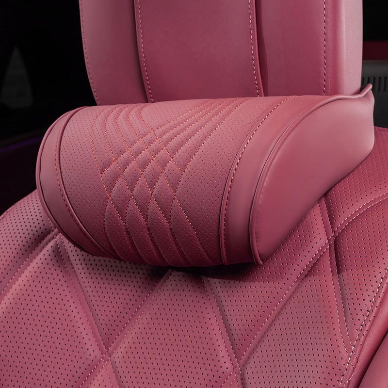 Dapucarin Car Headrest Memory Foam Neck Pillow for Driving with Leather Cover Soft Comfortable Seat Head Pillow Cushion for Most Cars SUV Sedan Home Office Red 1PC