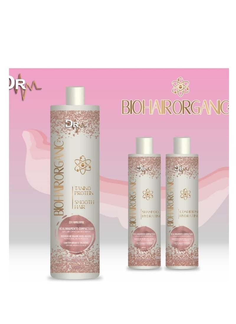 biohairorganic - Biohair Organic Hair Smoothing Set with Brazilian Tanino Technology Protein 1 kg and Protein After Care Shampoo and Conditioner 300 ml - Image 1