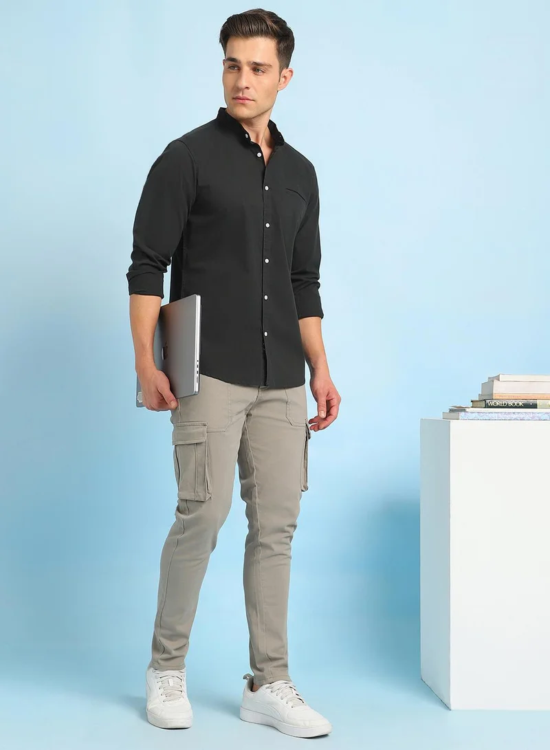 Dennis Lingo Men's Green 100% Cotton Solid Button Down Regular Fit Shirt