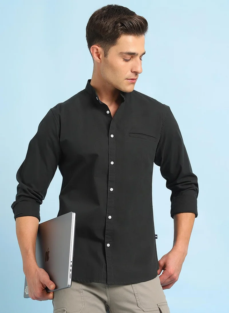 Dennis Lingo Men's Green 100% Cotton Solid Button Down Regular Fit Shirt