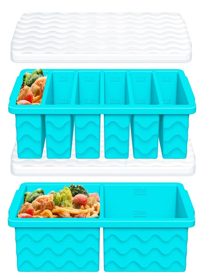 Doasuwish 2-Pack Silicone Freezer Trays with Lid, 2 Large 2-Cup(500ml) & 6 Small 1/2-Cup(125ml) Soup Freezer Container Molds, Ice Cube Tray For Meal Prep & Freezing Soup, Stews, Sauces, Oven & Dishwasher-Safe - Image 1