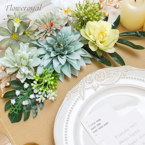 Floweroyal Artificial Flowers Combo Green Flowers Mix Silk Flowers Dahlia Roses with Stems for DIY Wedding Bridal Bouquets, Baby Shower, Floral Arrangement, Table Centerpieces, Home Decorations. - Image 5