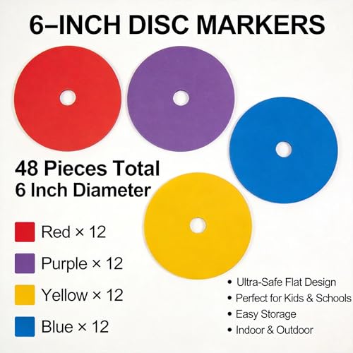 Japard Flat Cones, 48 Pcs 6 Inch Spot Markers, Flat Soccer Cones for Training, Field Court Markers, Soccer Disc, Practice Cones, Training Equipment, Agility Practice, Football - Image 5