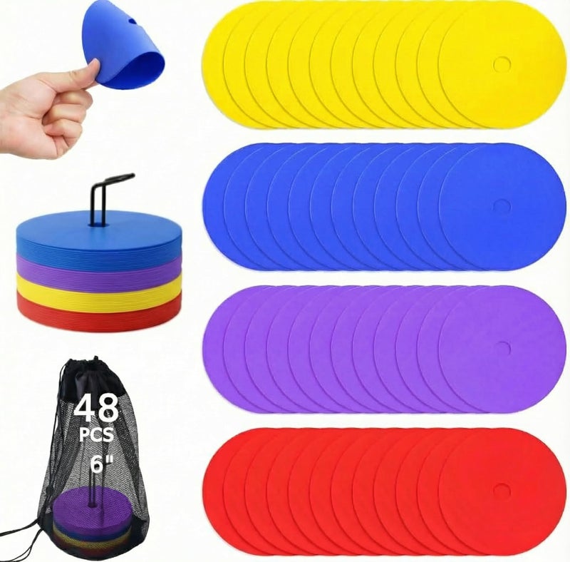Japard Flat Cones, 48 Pcs 6 Inch Spot Markers, Flat Soccer Cones for Training, Field Court Markers, Soccer Disc, Practice Cones, Training Equipment, Agility Practice, Football - Image 1