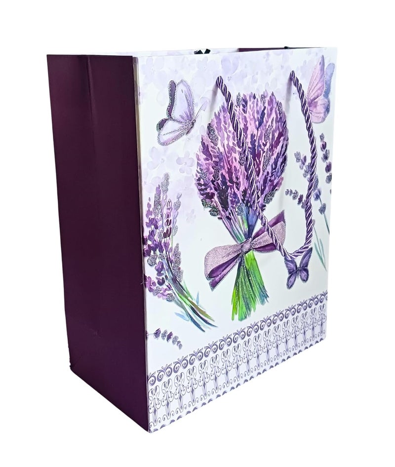 Gold Leaf GOLD LEAF Floral Gift Bags with Handles Vintage Floral Paper Treat Bags Reusable Craft Paper Bags Tea Party Gift Bags for Mothers Day Baby Shower Halloween Christmas Party Favors (Violet-01)  - Image 2