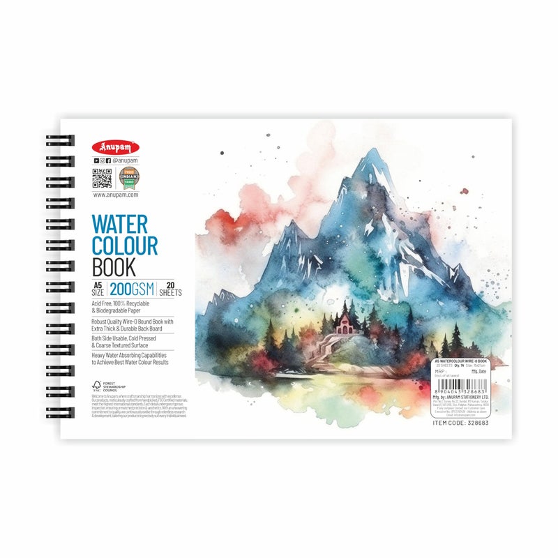 Anupam Watercolour Book 200GSM Natural White Paper with Grained Surface Usable on Both Side 40 Pages A5 for Watercolour, Gouache, Ink, Acrylic, Wet & Mixed Media, Art Painting, Drawing - Image 5