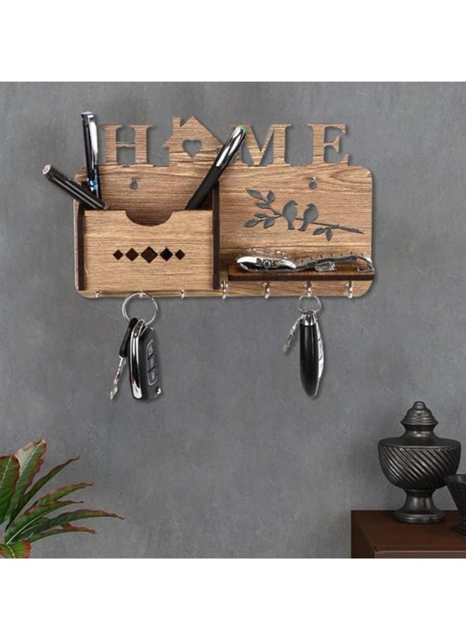 Accessorize Kingdom - Key Holder for Home Wall Stylish | Mobile Holder for Wall | Wooden Key Stand | Key Hanger or Key Chain Holders for Wall (7 Hooks) - Image 1