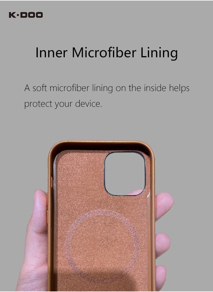 K-Doo - iPhone 13 Pro Max Mag Noble Collection Premium PU Leather Case with Magsafe Magnetic Wireless Charging Compatible Cover Brown - Image 1