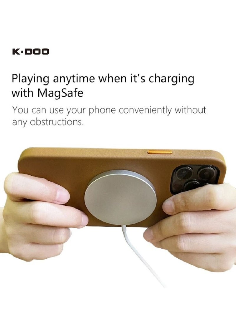K-Doo - iPhone 13 Pro Max Mag Noble Collection Premium PU Leather Case with Magsafe Magnetic Wireless Charging Compatible Cover Brown - Image 1