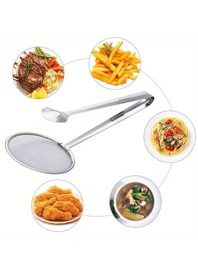 1pc Silvery Stainless Steel Frying Oil Strainer Filter Spoon Multifunctional Kitchen Tool With Integrated Strainer Scoop For Easy Stir Frying Draining Dumplings Spring Rolls Ergonomic Handle Grease Filtering Food Preparation - Image 3