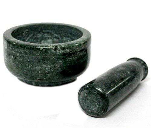 SAMEER SALES Marble Mortar and Pestle Set kharad Masher Spice Mixer Okhli and musle Kharal for Kitchen Khalbatta Imam Dasta Ohkli Musal Khal Musal Spice Grinder Masher for 4 inches Green - Image 2