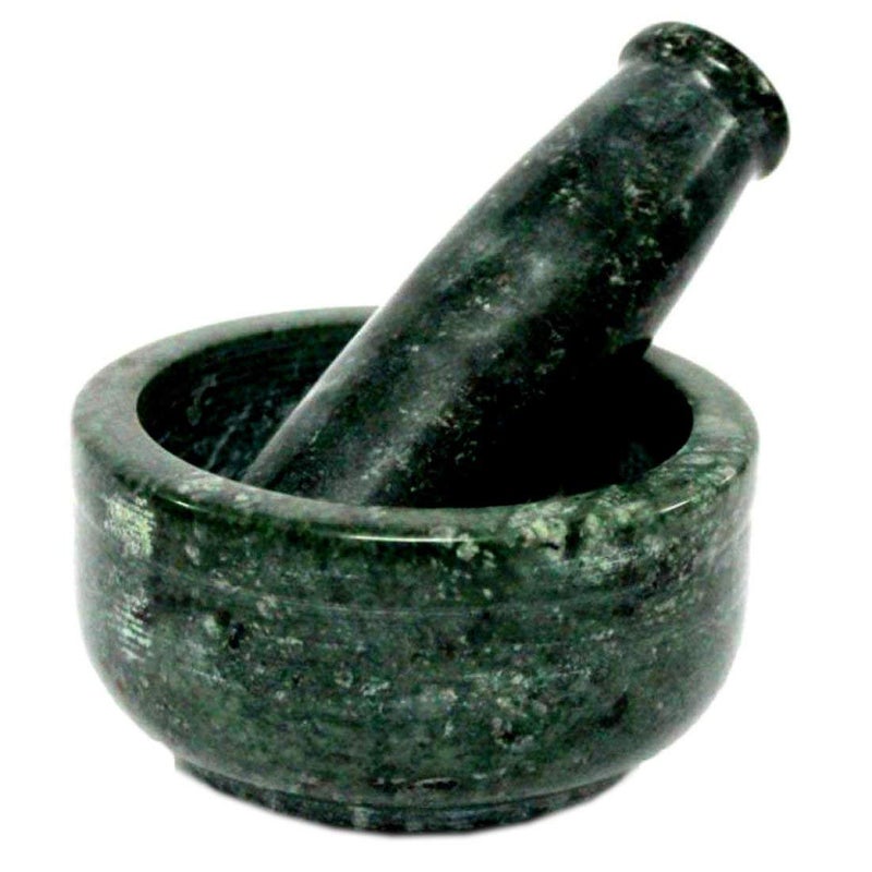 SAMEER SALES Marble Mortar and Pestle Set kharad Masher Spice Mixer Okhli and musle Kharal for Kitchen Khalbatta Imam Dasta Ohkli Musal Khal Musal Spice Grinder Masher for 4 inches Green - Image 1