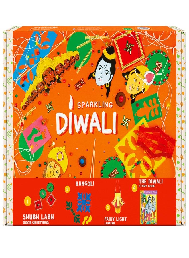 jackinthebox Diwali 4-in-1 Craft Kit for Kids & Adults, Great Diwali Gift for Girls, Boys 5 Years and up, 4 Activities - Rangoli, Shubh Labh Door Greetings, Diwali Lantern & Diwali Story Book - Image 1