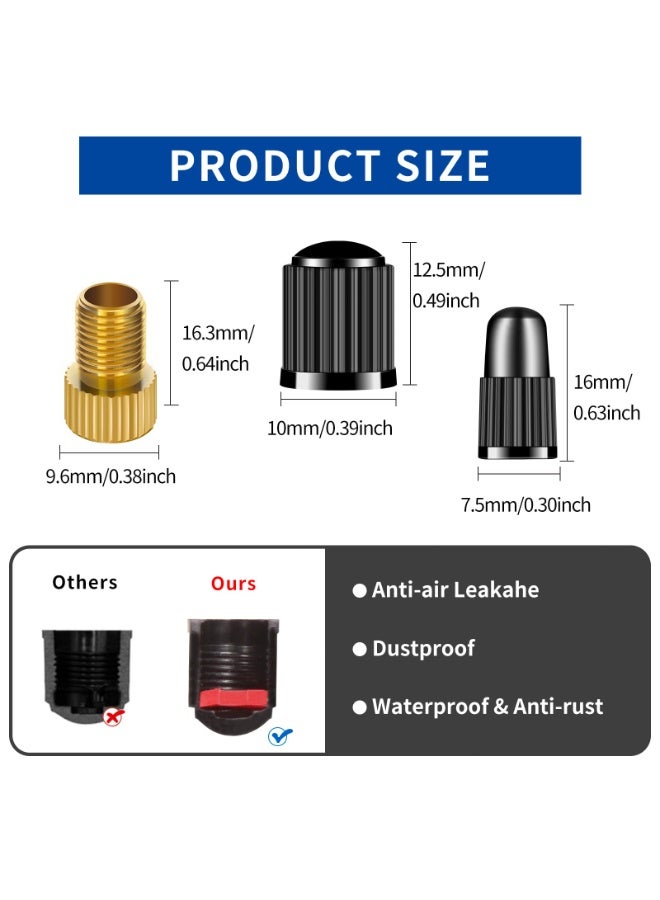 SUNSAR 6pcs Bike Valve Adapter, Bike Pump Adapter, Brass Presta to Schrader Valve Adapter with 6 Presta Valve Caps & 6 Schrader Valve Cap - Universal Fit - Image 2