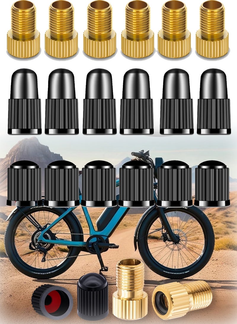 SUNSAR 6pcs Bike Valve Adapter, Bike Pump Adapter, Brass Presta to Schrader Valve Adapter with 6 Presta Valve Caps & 6 Schrader Valve Cap - Universal Fit - Image 1