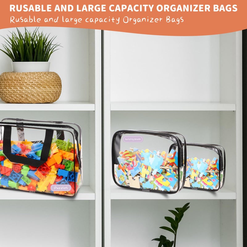 MBJZSL 18 Packs Toy Storage Bags with Labels, Clear PVC Puzzle Storage Bags, Waterproof Travel Toy Organizer Bags with Zipper for Building Blocks Kids Books (3 Size) - Image 5
