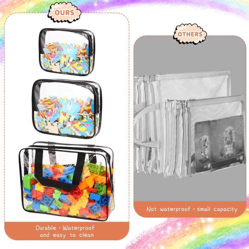 MBJZSL 18 Packs Toy Storage Bags with Labels, Clear PVC Puzzle Storage Bags, Waterproof Travel Toy Organizer Bags with Zipper for Building Blocks Kids Books (3 Size) - Image 4