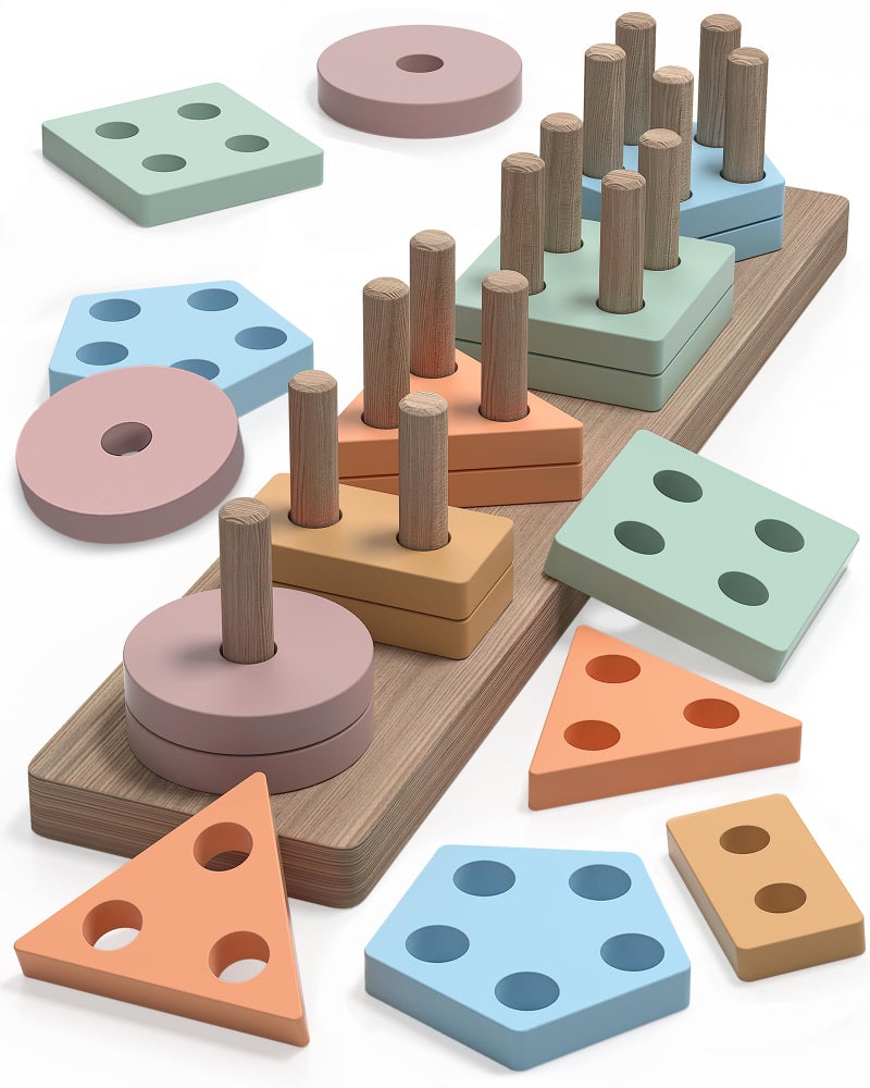 kecristv Montessori Toys for 1 2 Year Old Girl and Boy Birthday Gifts Shape Sorter Wooden Toys for Toddlers Age 13 24 Learning Educational Sensory Stacking Toy Toddler Puzzles - Image 2