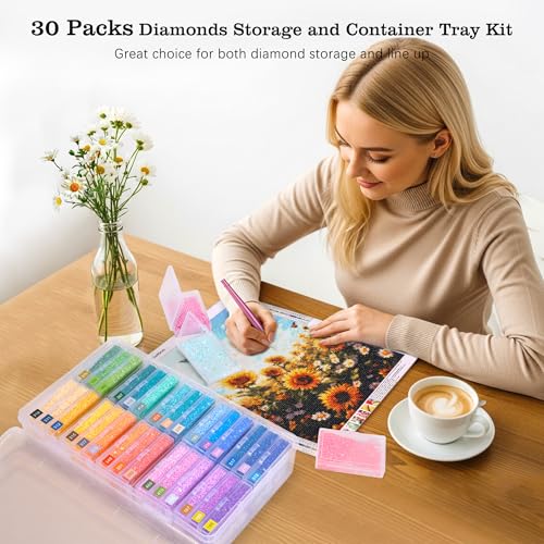 PP OPOUNT 30PCS 2-in-1 Diamond Art Storage Trays with Lids, Convex Bottom Diamond Painting Storage Organizer Set, Spill-Proof DIY Craft Supplies for Sorting & Line-Up, Perfect ChristmasGift for Crafters - Image 2